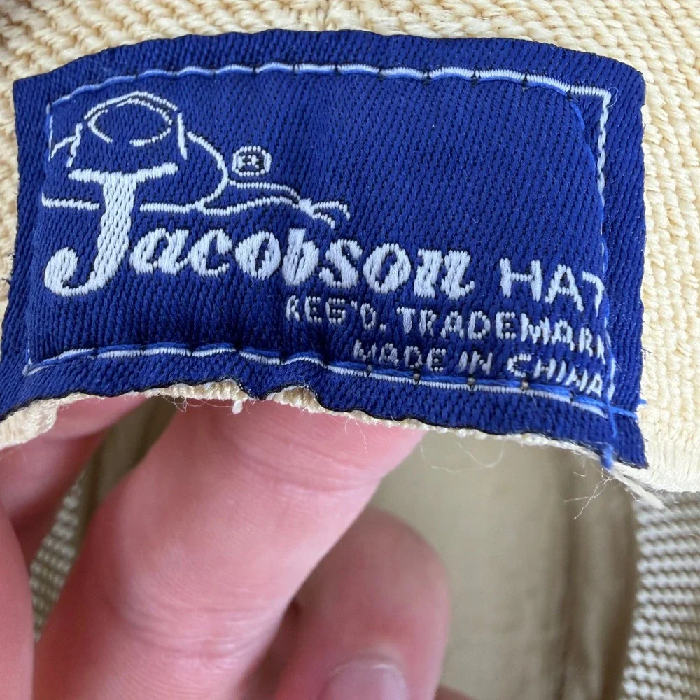 Jacobson Hat Company Tan Mesh Safari Sun Hat Leather Chin Strap Wide Brim Hat
